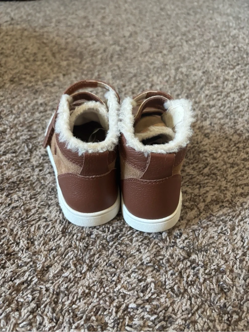 UGG Kids Brown High-Top Faux-Fur Sneakers with Hook-and-Loop Straps